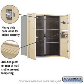 Salsbury Industries 3709D-04SFP Recessed Mounted 4C Horizontal Mailbox - 9 Door High Unit (34 Inches) - Double Column - 1 MB1 Door / 3 MB3 Doors / 1 PL6 - Sandstone - Front Loading - Private Access