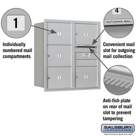 Salsbury Industries 3709D-05ARP Recessed Mounted 4C Horizontal Mailbox (Includes Master Commercial Lock)-9 Door High Unit (34 Inches)-Double Column-5 MB3 Doors-Aluminum-Rear Loading-Private Access