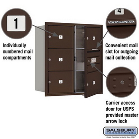 Salsbury Industries 3709D-05ZFU Recessed Mounted 4C Horizontal Mailbox - 9 Door High Unit (34 Inches) - Double Column - 5 MB3 Doors - Bronze - Front Loading - USPS Access