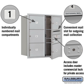Salsbury Industries 3709D-06AFP Recessed Mounted 4C Horizontal Mailbox - 9 Door High Unit (34 Inches) - Double Column - 1 MB1 Door / 5 MB3 Doors - Aluminum - Front Loading - Private Access