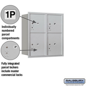 Salsbury Industries 3709D-4PARP Recessed Mounted 4C Horizontal Mailbox-9 Door High Unit (34 Inches)-Double Column-Stand-Alone Parcel Locker-2 PL4