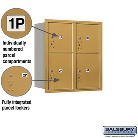 Salsbury Industries 3709D-4PGRU Recessed Mounted 4C Horizontal Mailbox-9 Door High Unit (34 Inches)-Double Column-Stand-Alone Parcel Locker-2 PL4