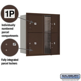 Salsbury Industries 3709D-4PZFU Recessed Mounted 4C Horizontal Mailbox-9 Door High Unit (34 Inches)-Double Column-Stand-Alone Parcel Locker-2 PL4