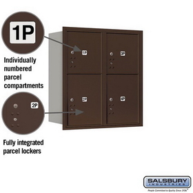 Salsbury Industries 3709D-4PZRU Recessed Mounted 4C Horizontal Mailbox-9 Door High Unit (34 Inches)-Double Column-Stand-Alone Parcel Locker-2 PL4