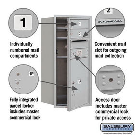Salsbury Industries 3709S-02AFP Recessed Mounted 4C Horizontal Mailbox - 9 Door High Unit (34 Inches) - Single Column - 2 MB1 Doors / 1 PL5 - Aluminum - Front Loading - Private Access