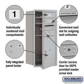 Salsbury Industries 3709S-02AFU Recessed Mounted 4C Horizontal Mailbox - 9 Door High Unit (34 Inches) - Single Column - 2 MB1 Doors / 1 PL5 - Aluminum - Front Loading - USPS Access
