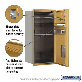 Salsbury Industries 3709S-02GFP Recessed Mounted 4C Horizontal Mailbox - 9 Door High Unit (34 Inches) - Single Column - 2 MB1 Doors / 1 PL5 - Gold - Front Loading - Private Access