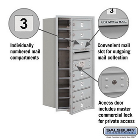 Salsbury Industries 3709S-07AFP Recessed Mounted 4C Horizontal Mailbox (Includes Master Commercial Lock)-9 Door High Unit (34 Inches)-Single Column-7 MB1 Doors-Aluminum-Front Loading-Private Access