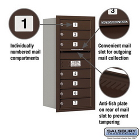 Salsbury Industries 3709S-07ZRP Recessed Mounted 4C Horizontal Mailbox - 9 Door High Unit (34 Inches) - Single Column - 7 MB1 Doors - Bronze - Rear Loading - Private Access