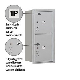 Salsbury Industries 3709S-2PARP Recessed Mounted 4C Horizontal Mailbox-9 Door High Unit (34 Inches)-Single Column-Stand-Alone Parcel Locker-1 PL4 and 1 PL5-Aluminum-Rear Loading-Private Access