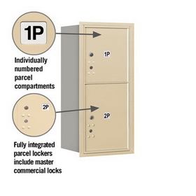 Salsbury Industries 3709S-2PSRP Recessed Mounted 4C Horizontal Mailbox-9 Door High Unit (34 Inches)-Single Column-Stand-Alone Parcel Locker-1 PL4 and 1 PL5-Sandstone-Rear Loading-Private Access