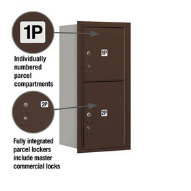 Salsbury Industries 3709S-2PZRP Recessed Mounted 4C Horizontal Mailbox-9 Door High Unit (34 Inches)-Single Column-Stand-Alone Parcel Locker-1 PL4 and 1 PL5-Bronze-Rear Loading-Private Access