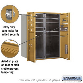 Salsbury Industries 3710D-07GFU Recessed Mounted 4C Horizontal Mailbox - 10 Door High Unit (37 1/2 Inches) - Double Column - 7 MB1 Doors / 1 PL5 and 1 PL6 - Gold - Front Loading - USPS Access