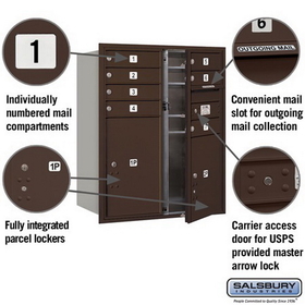 Salsbury Industries 3710D-07ZFU Recessed Mounted 4C Horizontal Mailbox - 10 Door High Unit (37 1/2 Inches) - Double Column - 7 MB1 Doors / 1 PL5 and 1 PL6 - Bronze - Front Loading - USPS Access