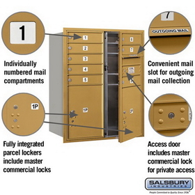 Salsbury Industries 3710D-08GFP Recessed Mounted 4C Horizontal Mailbox - 10 Door High Unit (37 1/2 Inches) - Double Column - 8 MB1 Doors / 2 PL5s - Gold - Front Loading - Private Access