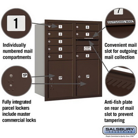 Salsbury Industries 3710D-08ZRP Recessed Mounted 4C Horizontal Mailbox - 10 Door High Unit (37 1/2 Inches) - Double Column - 8 MB1 Doors / 2 PL5s - Bronze - Rear Loading - Private Access