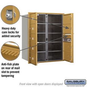 Salsbury Industries 3710D-09GFU Recessed Mounted 4C Horizontal Mailbox - 10 Door High Unit (37 1/2 Inches) - Double Column - 9 MB2 Doors - Gold - Front Loading - USPS Access