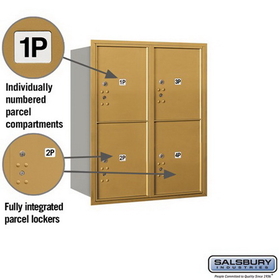 Salsbury Industries 3710D-4PGRU Recessed Mounted 4C Horizontal Mailbox - 10 Door High Unit (37 1/2 Inches) - Double Column - Stand-Alone Parcel Locker - 4 PL5