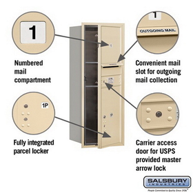Salsbury Industries 3710S-01SFU Recessed Mounted 4C Horizontal Mailbox - 10 Door High Unit (37 1/2 Inches) - Single Column - 1 MB3 Door / 1 PL5 - Sandstone - Front Loading - USPS Access
