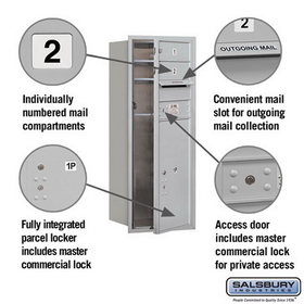 Salsbury Industries 3710S-02AFP Recessed Mounted 4C Horizontal Mailbox - 10 Door High Unit (37 1/2 Inches) - Single Column - 2 MB1 Doors / 1 PL6 - Aluminum - Front Loading - Private Access