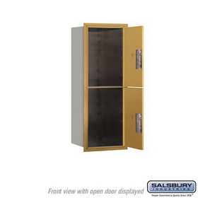 Salsbury Industries 3710S-2PGFP Recessed Mounted 4C Horizontal Mailbox - 10 Door High Unit(37 1/2 Inches)- Single Column - Stand-Alone Parcel Locker - 2 PL5s - Gold - Front Loading - Private Access