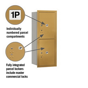 Salsbury Industries 3710S-2PGRP Recessed Mounted 4C Horizontal Mailbox - 10 Door High Unit (37 1/2 Inches) - Single Column - Stand-Alone Parcel Locker - 2 PL5s - Gold - Rear Loading - Private Access