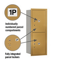 Salsbury Industries 3710S-2PGRU Recessed Mounted 4C Horizontal Mailbox - 10 Door High Unit (37 1/2 Inches) - Single Column - Stand-Alone Parcel Locker - 2 PL5s - Gold - Rear Loading - USPS Access