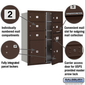 Salsbury Industries 3711D-05ZFU Recessed Mounted 4C Horizontal Mailbox - 11 Door High Unit (41 Inches) - Double Column - 5 MB2 Doors / 2 PL5s - Bronze - Front Loading - USPS Access