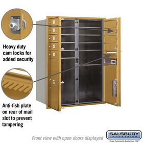 Salsbury Industries 3711D-09GFU Recessed Mounted 4C Horizontal Mailbox - 11 Door High Unit (41 Inches) - Double Column - 9 MB1 Door / 1 PL5 and 1 PL6 - Gold - Front Loading - USPS Access
