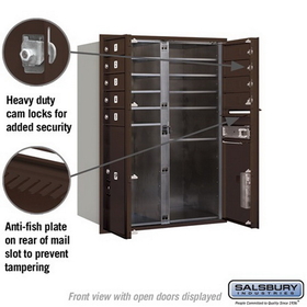 Salsbury Industries 3711D-09ZFP Recessed Mounted 4C Horizontal Mailbox - 11 Door High Unit (41 Inches) - Double Column - 9 MB1 Door / 1 PL5 and 1 PL6 - Bronze - Front Loading - Private Access