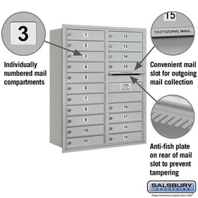 Salsbury Industries 3711D-19ARP Recessed Mounted 4C Horizontal Mailbox - 11 Door High Unit (41 Inches) - Double Column - 19 MB1 Doors - Aluminum - Rear Loading - Private Access