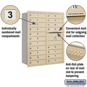 Salsbury Industries 3711D-19SRU Recessed Mounted 4C Horizontal Mailbox - 11 Door High Unit (41 Inches) - Double Column - 19 MB1 Doors - Sandstone - Rear Loading - USPS Access