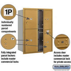 Salsbury Industries 3711D-4PGFP Recessed Mounted 4C Horizontal Mailbox-11 Door High Unit (41 Inches)-Double Column-Stand-Alone Parcel Locker-3 PL5