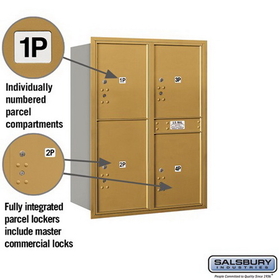 Salsbury Industries 3711D-4PGRP Recessed Mounted 4C Horizontal Mailbox-11 Door High Unit (41 Inches)-Double Column-Stand-Alone Parcel Locker-3 PL5