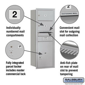 Salsbury Industries 3711S-02ARP Recessed Mounted 4C Horizontal Mailbox - 11 Door High Unit (41 Inches) - Single Column - 2 MB2 Doors / 1 PL5 - Aluminum - Rear Loading - Private Access