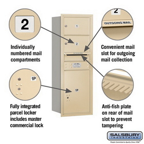 Salsbury Industries 3711S-02SRP Recessed Mounted 4C Horizontal Mailbox - 11 Door High Unit (41 Inches) - Single Column - 2 MB2 Doors / 1 PL5 - Sandstone - Rear Loading - Private Access