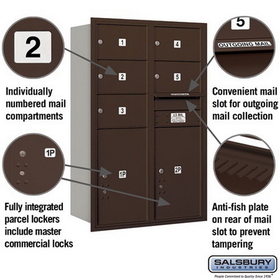 Salsbury Industries 3712D-05ZRP Recessed Mounted 4C Horizontal Mailbox - 12 Door High Unit (44 1/2 Inches) - Double Column - 5 MB2 Doors / 2 PL6s - Bronze - Rear Loading - Private Access