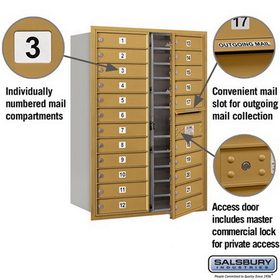 Salsbury Industries 3712D-22GFP Recessed Mounted 4C Horizontal Mailbox - 12 Door High Unit (44 1/2 Inches) - Double Column - 22 MB1 Doors - Gold - Front Loading - Private Access
