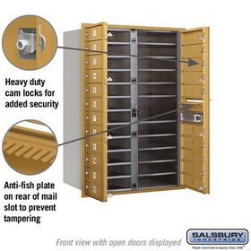 Salsbury Industries 3712D-22GFP Recessed Mounted 4C Horizontal Mailbox - 12 Door High Unit (44 1/2 Inches) - Double Column - 22 MB1 Doors - Gold - Front Loading - Private Access
