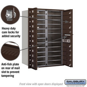 Salsbury Industries 3712D-22ZFP Recessed Mounted 4C Horizontal Mailbox - 12 Door High Unit (44 1/2 Inches) - Double Column - 22 MB1 Doors - Bronze - Front Loading - Private Access