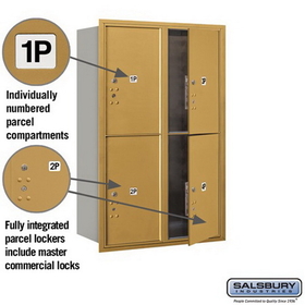 Salsbury Industries 3712D-4PGFP Recessed Mounted 4C Horizontal Mailbox-12 Door High Unit (44 1/2 Inches)-Double Column-Stand-Alone Parcel Locker-4 PL6