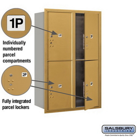 Salsbury Industries 3712D-4PGFU Recessed Mounted 4C Horizontal Mailbox - 12 Door High Unit (44 1/2 Inches) - Double Column - Stand-Alone Parcel Locker - 4 PL6