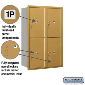 Salsbury Industries 3712D-4PGRP Recessed Mounted 4C Horizontal Mailbox - 12 Door High Unit(44 1/2 Inches)- Double Column - Stand-Alone Parcel Locker - 4 PL6