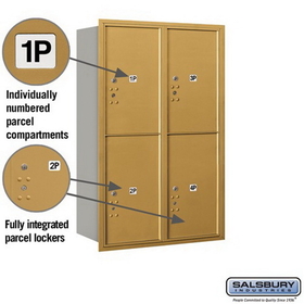 Salsbury Industries 3712D-4PGRU Recessed Mounted 4C Horizontal Mailbox - 12 Door High Unit (44 1/2 Inches) - Double Column - Stand-Alone Parcel Locker - 4 PL6