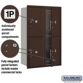 Salsbury Industries 3712D-4PZFP Recessed Mounted 4C Horizontal Mailbox-12 Door High Unit (44 1/2 Inches)-Double Column-Stand-Alone Parcel Locker-4 PL6