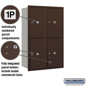 Salsbury Industries 3712D-4PZRP Recessed Mounted 4C Horizontal Mailbox-12 Door High Unit (44 1/2 Inches)-Double Column-Stand-Alone Parcel Locker-4 PL6