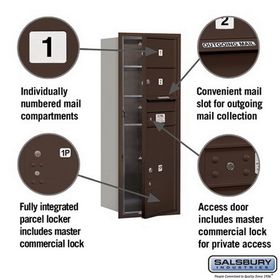 Salsbury Industries 3712S-02ZFP Recessed Mounted 4C Horizontal Mailbox - 12 Door High Unit (44 1/2 Inches) - Single Column - 2 MB2 Doors / 1 PL6 - Bronze - Front Loading - Private Access