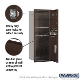 Salsbury Industries 3712S-02ZFP Recessed Mounted 4C Horizontal Mailbox - 12 Door High Unit (44 1/2 Inches) - Single Column - 2 MB2 Doors / 1 PL6 - Bronze - Front Loading - Private Access