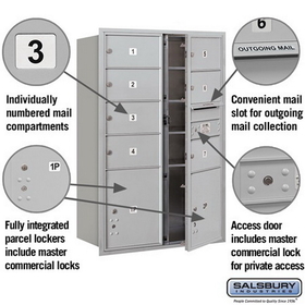 Salsbury Industries 3713D-07AFP Recessed Mounted 4C Horizontal Mailbox - 13 Door High Unit (48 Inches) - Double Column - 7 MB2 Doors and 2 PL5