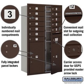Salsbury Industries 3713D-12ZFU Recessed Mounted 4C Horizontal Mailbox - 13 Door High Unit (48 Inches) - Double Column - 12 MB1 Doors / 2 PL6